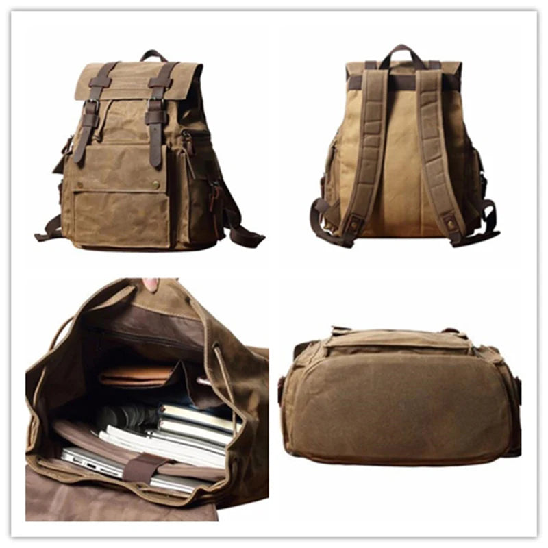 Waxed Canvas & Leather Travel Backpack