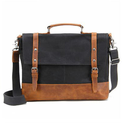 Waxed Canvas Messenger Bag with Leather Trim