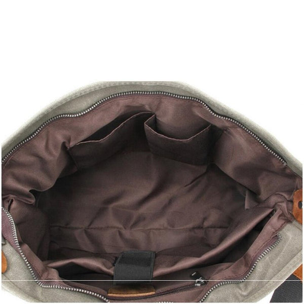 Waxed Canvas Messenger Bag with Leather Trim