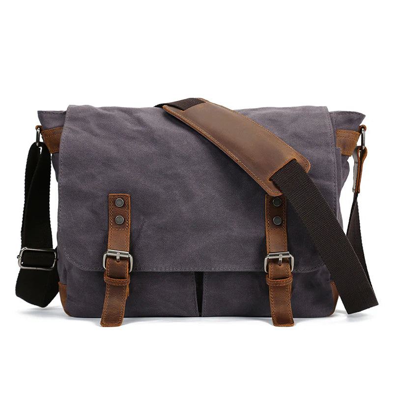 Waxed Canvas & Leather Satchel – Rugged Crossbody Laptop Bag