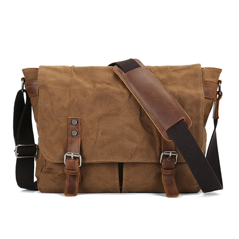Waxed Canvas & Leather Satchel – Rugged Crossbody Laptop Bag