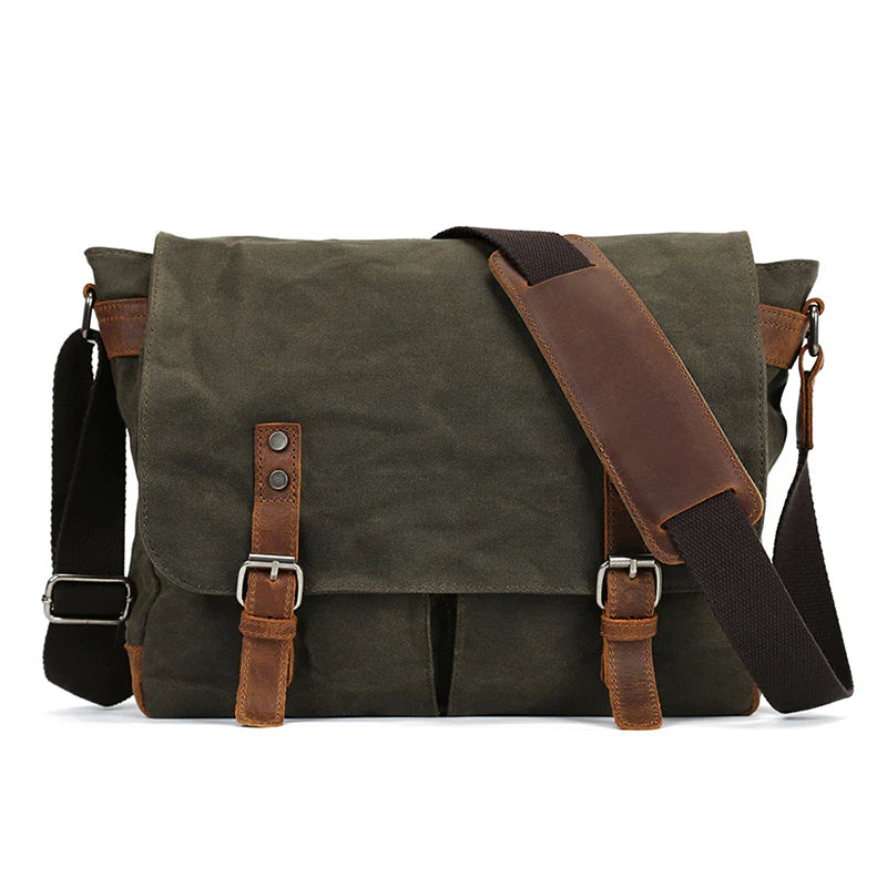 Waxed Canvas & Leather Satchel – Rugged Crossbody Laptop Bag