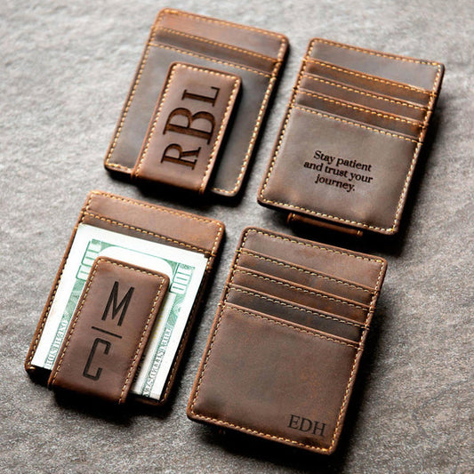 Personalized Leather Money Clip | Custom Engraved | Slim RFID Wallet