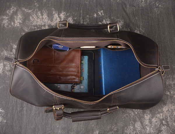 Full Grain Leather Duffel Bag with Shoe Compartment