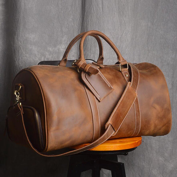 Full Grain Leather Duffel Bag with Shoe Compartment