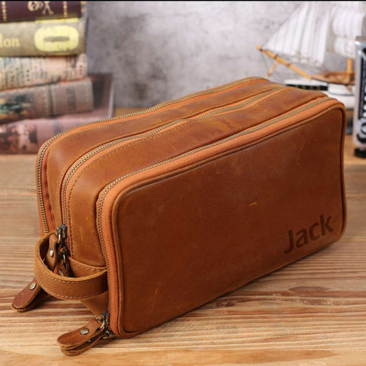 Full Grain Leather Toiletry Bag – Waterproof Dopp Kit