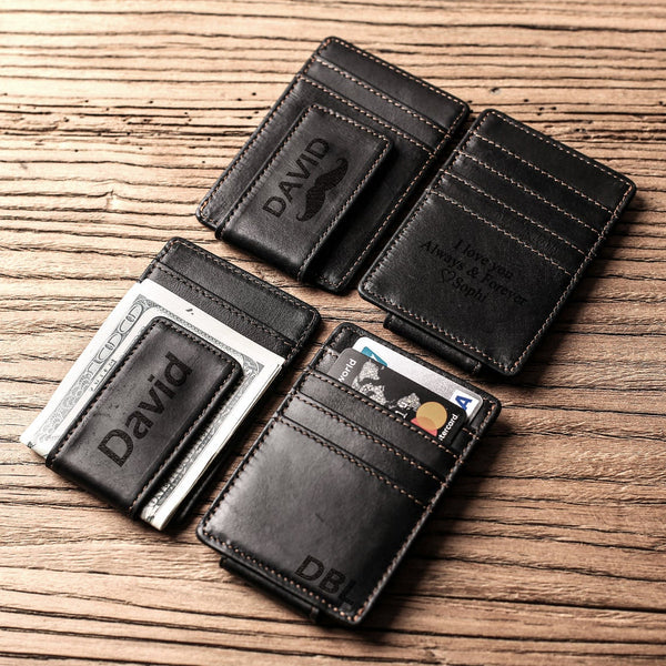 Personalized Leather Money Clip | Custom Engraved | Slim RFID Wallet