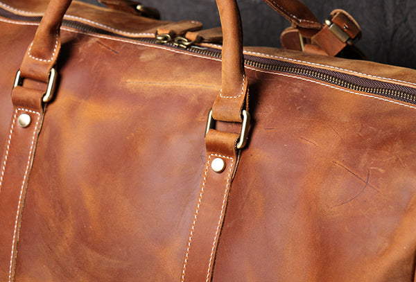 Full Grain Leather Duffel Bag with Shoe Compartment