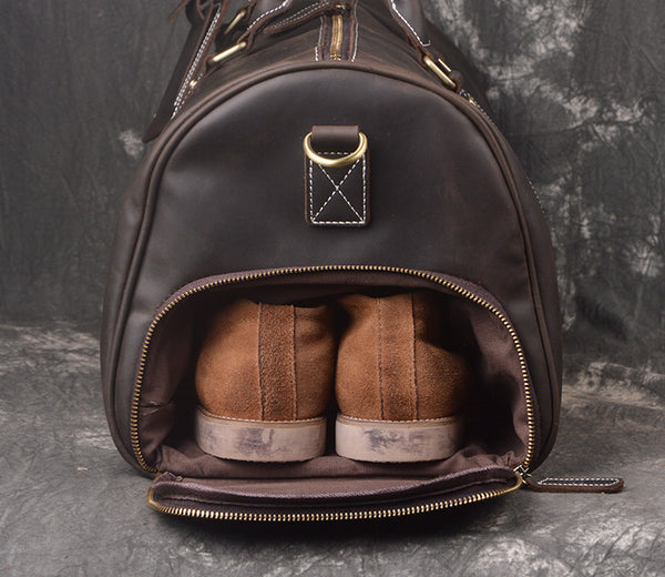 Full Grain Leather Duffel Bag with Shoe Compartment