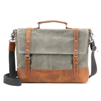 Waxed Canvas Messenger Bag with Leather Trim