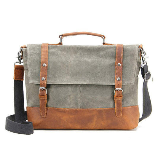 Waxed Canvas Messenger Bag with Leather Trim