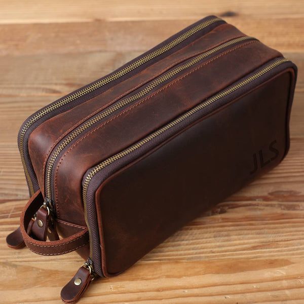 Full Grain Leather Toiletry Bag – Waterproof Dopp Kit