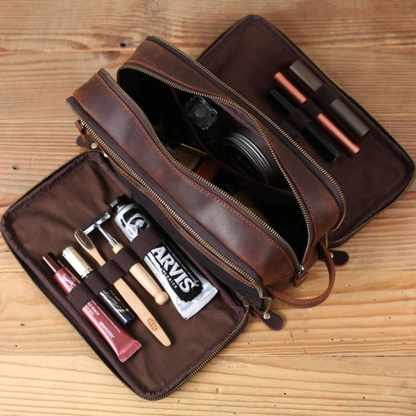 Full Grain Leather Toiletry Bag – Waterproof Dopp Kit