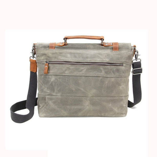 Waxed Canvas Messenger Bag with Leather Trim