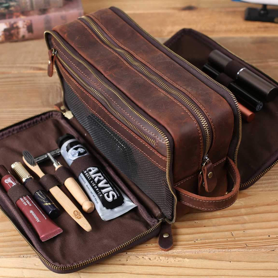 Full Grain Leather Toiletry Bag – Waterproof Dopp Kit