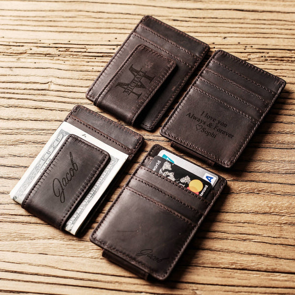 Personalized Leather Money Clip | Custom Engraved | Slim RFID Wallet